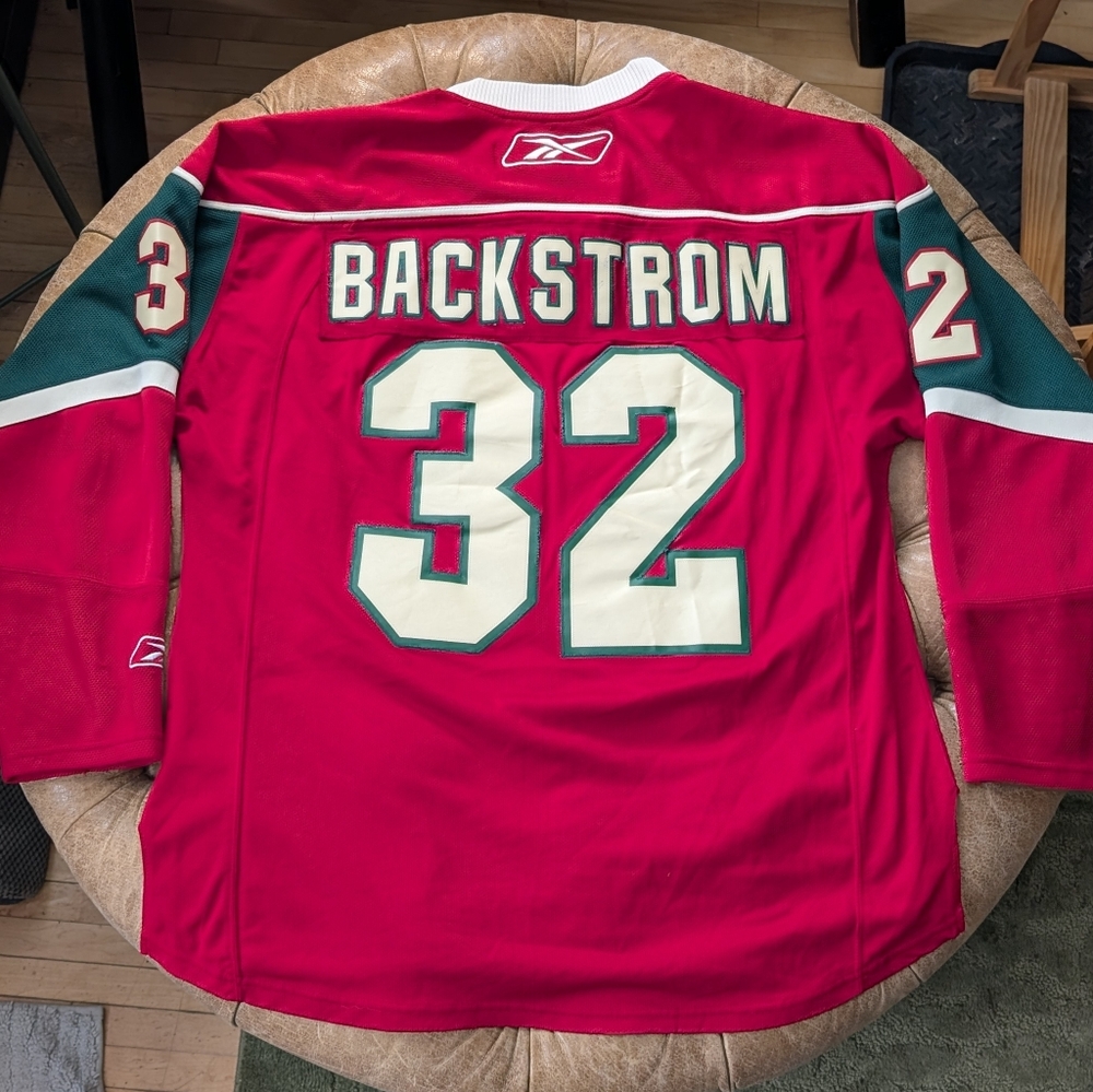 Reebok Minnesota Wild NHL Backstrom 32 Hockey Jersey Adult Size Large Red Green - Picture 2 of 12